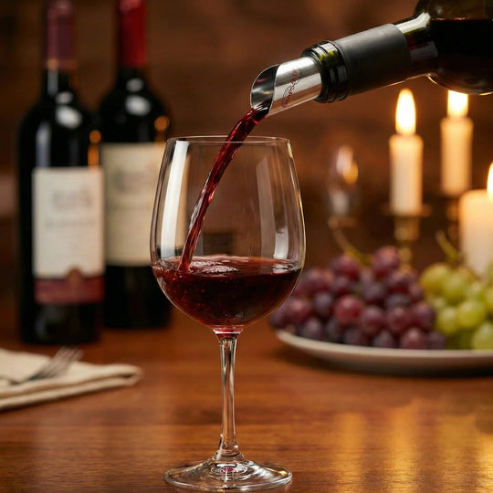 DROPSAVER® Weinausgießer aus Silber – tropffreies Eingießen von Rotwein im Einsatz